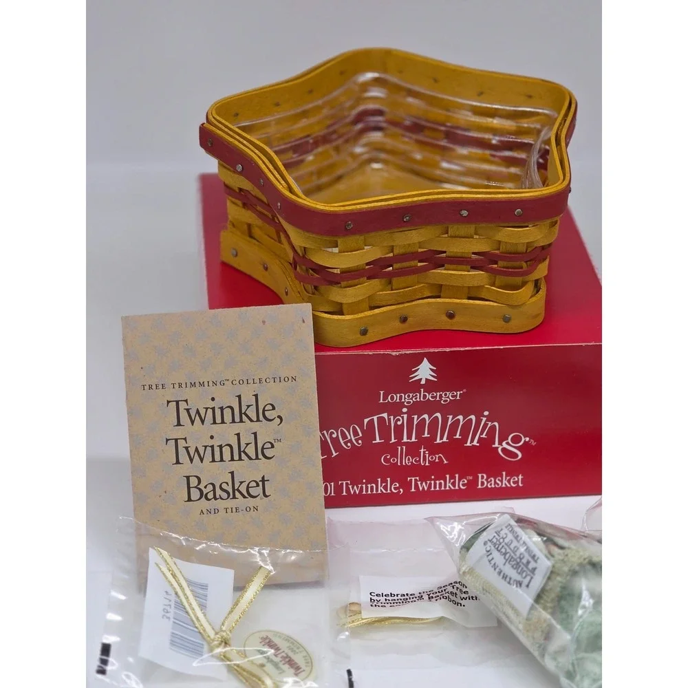 VTG Longaberger Tree Trimming Twinkle‎ Twinkle Basket Star Yellow Red Woven 2001